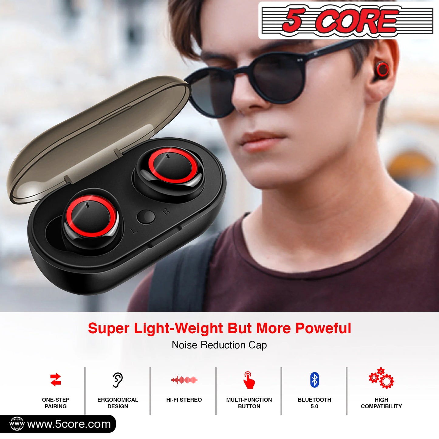5 Core Wireless Ear Buds • Mini Bluetooth Noise Cancelling Earbud Headphones 32 Hours Playtime IPX8