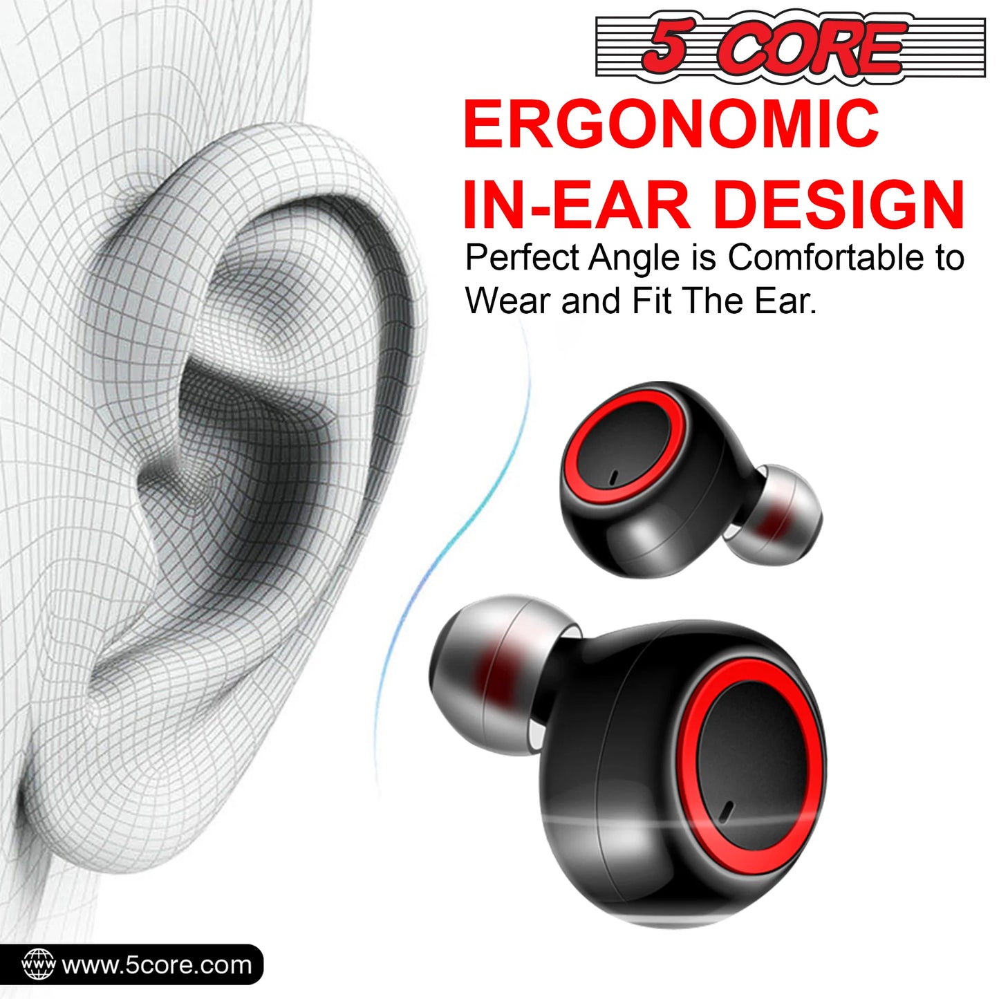 5 Core Wireless Ear Buds • Mini Bluetooth Noise Cancelling Earbud Headphones 32 Hours Playtime IPX8