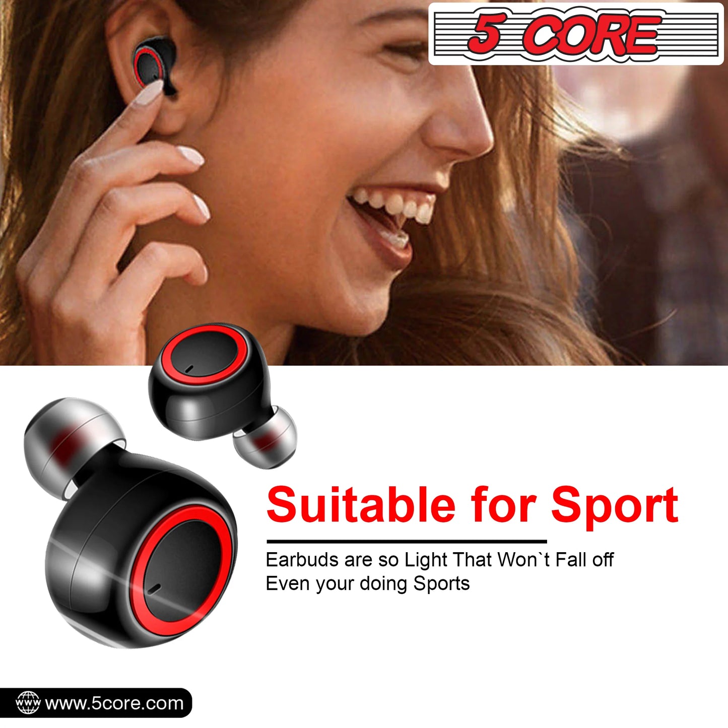 5 Core Wireless Ear Buds • Mini Bluetooth Noise Cancelling Earbud Headphones 32 Hours Playtime IPX8
