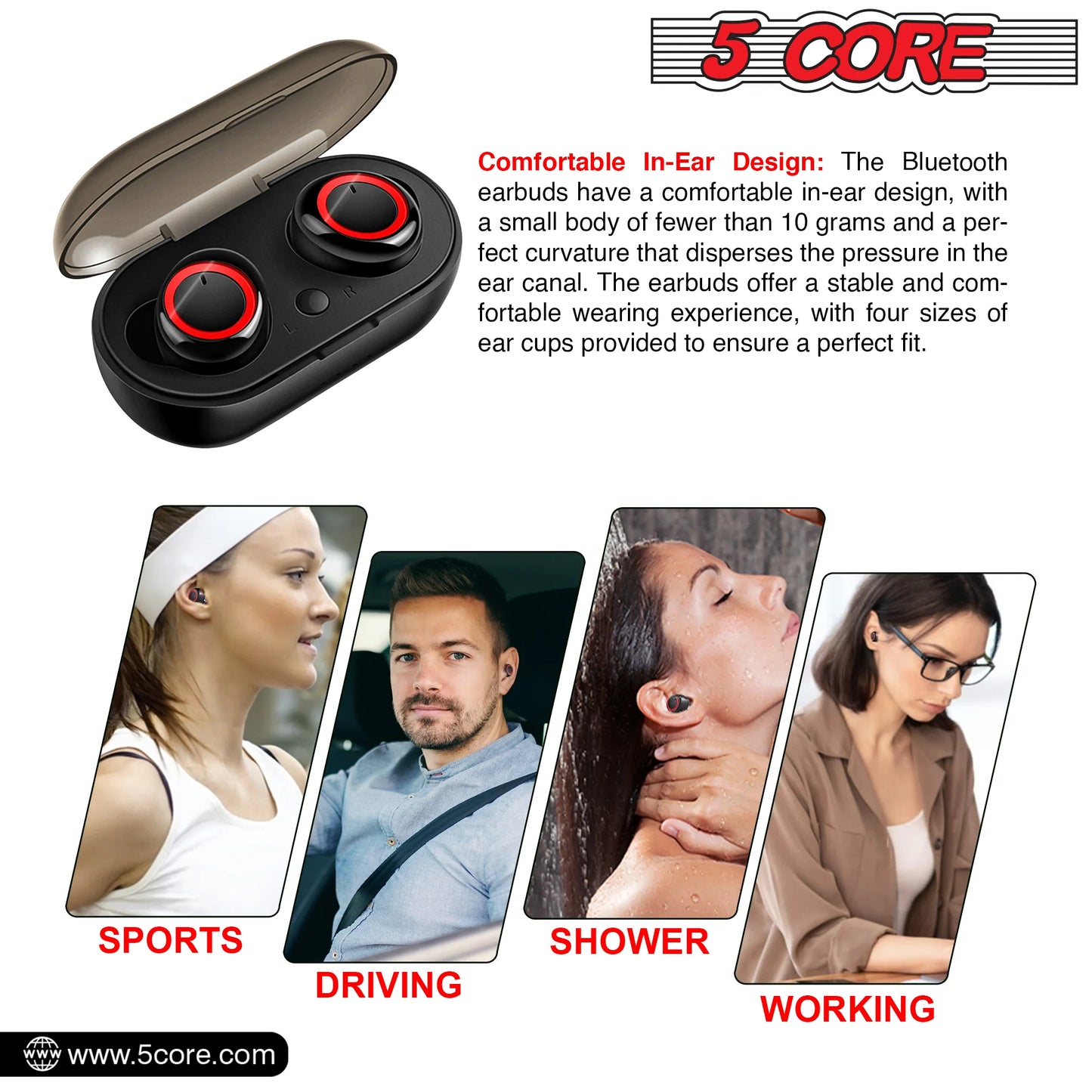 5 Core Wireless Ear Buds • Mini Bluetooth Noise Cancelling Earbud Headphones 32 Hours Playtime IPX8