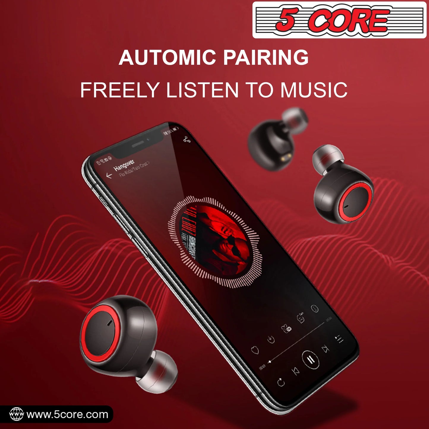 5 Core Wireless Ear Buds • Mini Bluetooth Noise Cancelling Earbud Headphones 32 Hours Playtime IPX8