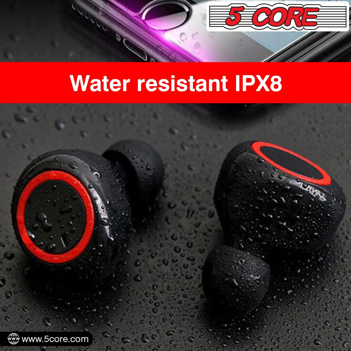 5 Core Wireless Ear Buds • Mini Bluetooth Noise Cancelling Earbud Headphones 32 Hours Playtime IPX8