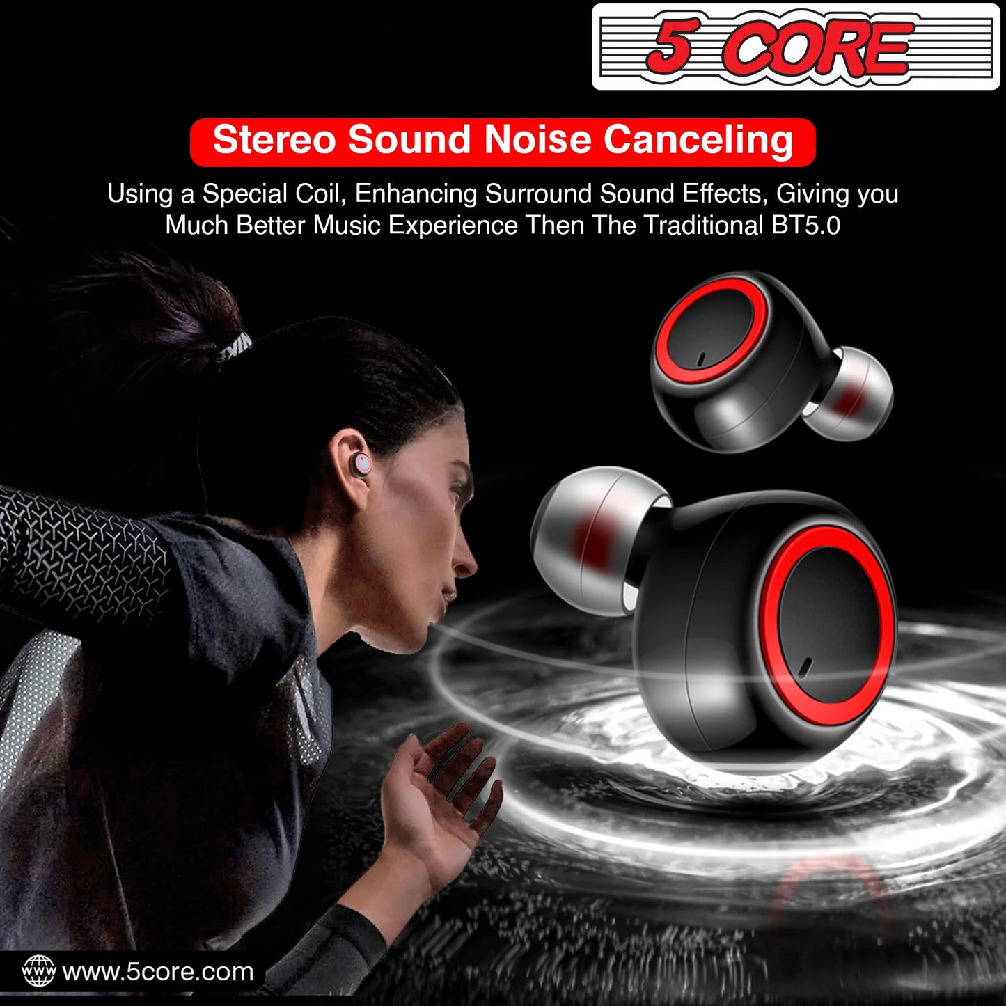 5 Core Wireless Ear Buds • Mini Bluetooth Noise Cancelling Earbud Headphones 32 Hours Playtime IPX8