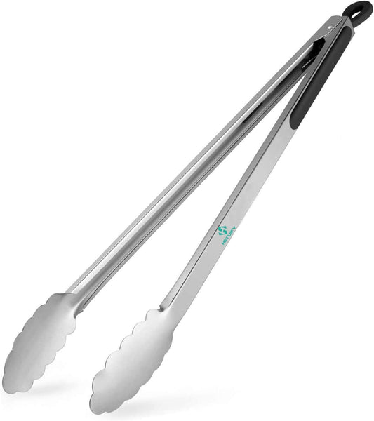 BBQ Tongs for Grilling, 17" Long Kitchen Cooking Stainless Steel Heavy Duty Locking Grill Tongs with Soft Grip Silicone Handle
