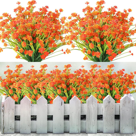 5 Bundles Artificial Fall Flowers Outdoor, Plastic Flowers Faux Greenery Shrubs Plants for Hanging Planter for Harvest Festival Halloween Home Party Garden Decoration(Orange)